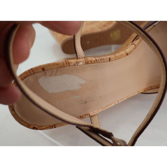 Stuart Weitzman Palmina Womens 9B Leather Platform Wedge Heel Sandals Brown - Picture 10 of 12